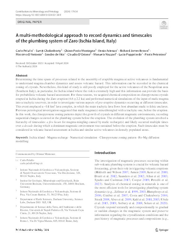 A multi-methodological approach to record dynamics and timescales of the plumbing system of Zaro (Ischia Island, Italy) Thumbnail