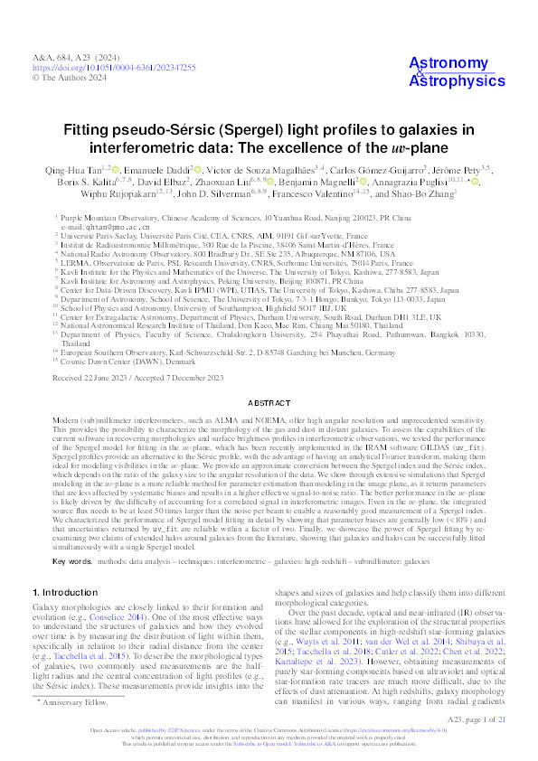 Fitting pseudo-Sérsic (Spergel) light profiles to galaxies in interferometric data: The excellence of the uυ-plane Thumbnail