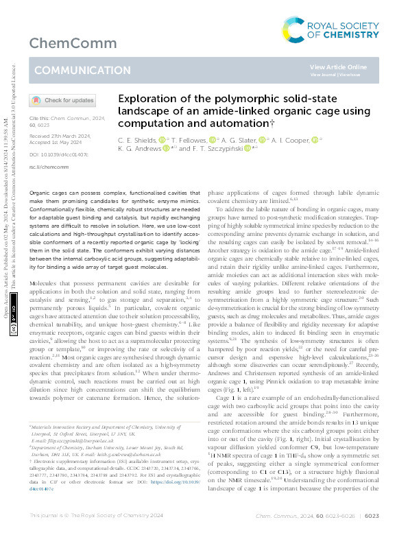 Exploration of the polymorphic solid-state landscape of an amide-linked organic cage using computation and automation Thumbnail