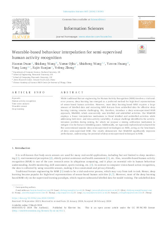 Wearable-based behaviour interpolation for semi-supervised human activity recognition Thumbnail