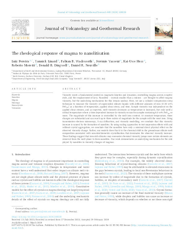 The rheological response of magma to nanolitisation Thumbnail