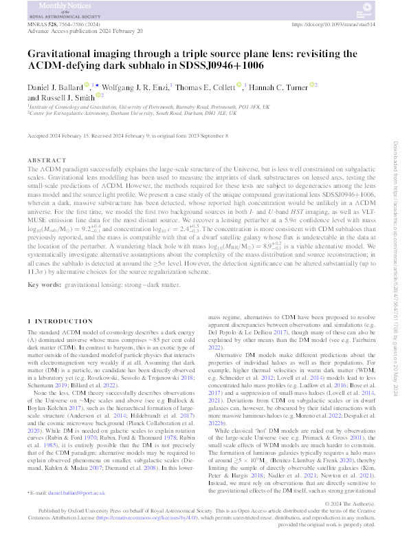 Gravitational imaging through a triple source plane lens: revisiting the ΛCDM-defying dark subhalo in SDSSJ0946+1006 Thumbnail