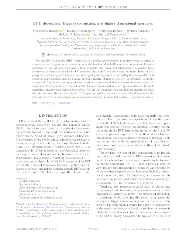 EFT, decoupling, Higgs boson mixing, and higher dimensional operators Thumbnail