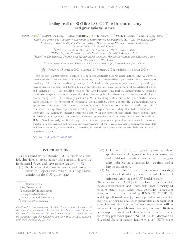 Testing realistic SO(10) SUSY GUTs with proton decay and gravitational waves Thumbnail