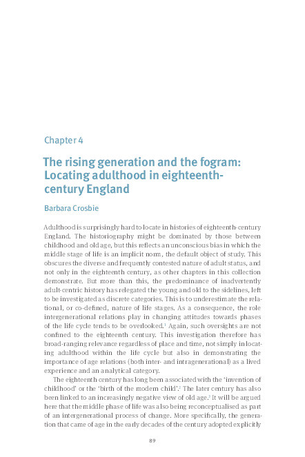 The Rising Generation and the Fogram: Locating Adulthood in Eighteenth-Century England Thumbnail