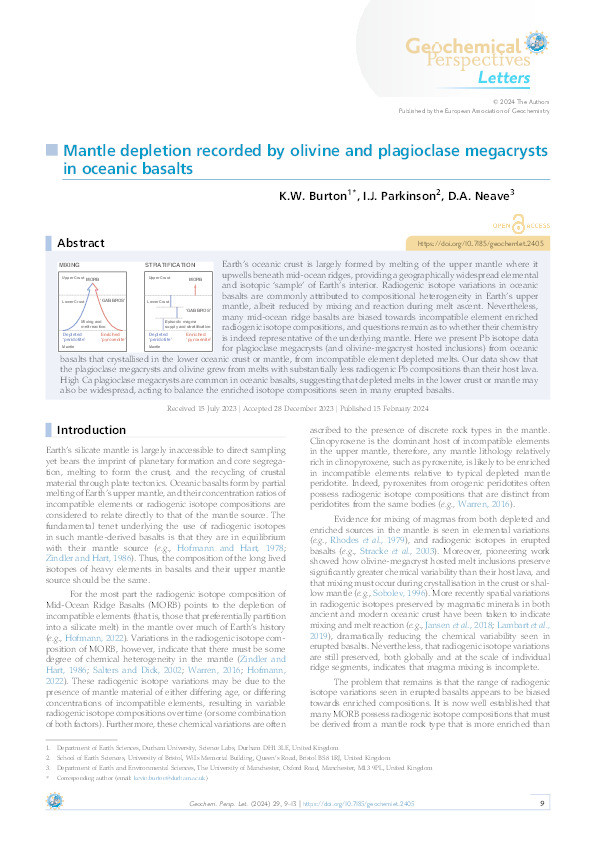Mantle depletion recorded by olivine and plagioclase megacrysts in oceanic basalts Thumbnail