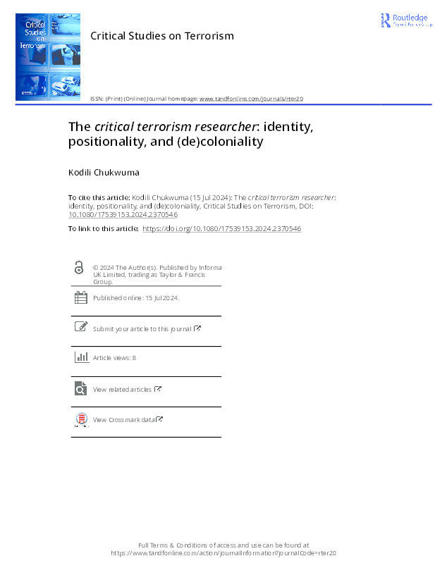 The critical terrorism researcher: identity, positionality, and (de)coloniality Thumbnail