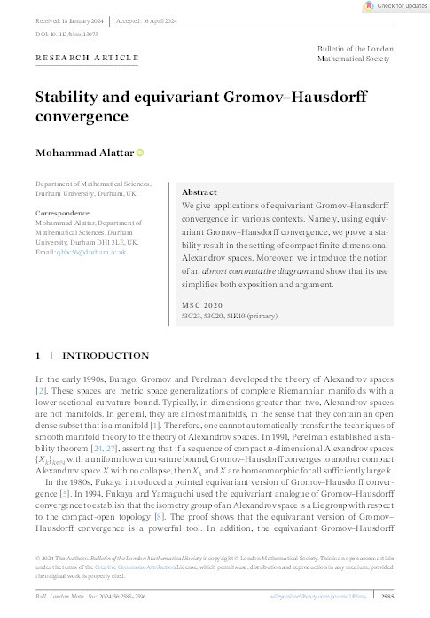 Stability and equivariant Gromov–Hausdorff convergence Thumbnail