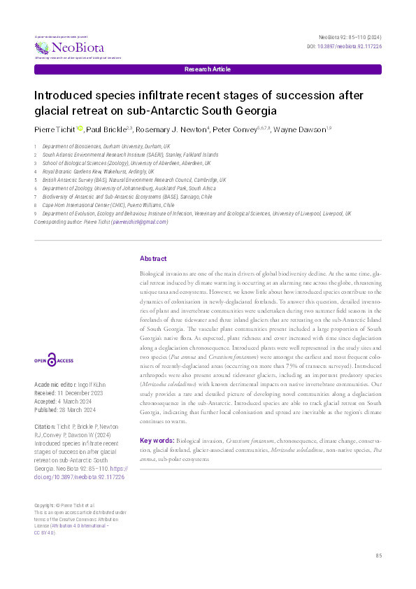 Introduced species infiltrate recent stages of succession after glacial retreat on sub-Antarctic South Georgia Thumbnail