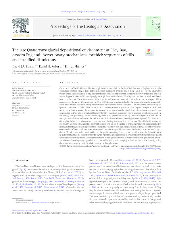 The late Quaternary glacial depositional environment at Filey Bay, eastern England: Accretionary mechanisms for thick sequences of tills and stratified diamictons Thumbnail