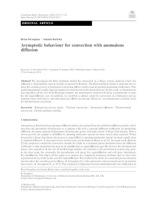 Asymptotic behaviour for convection with anomalous diffusion Thumbnail