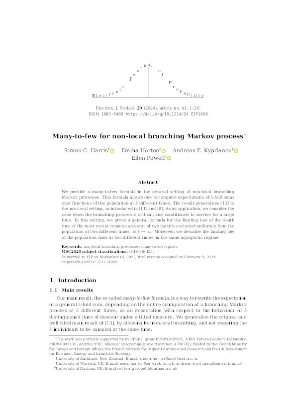 Many-to-few for non-local branching Markov process Thumbnail