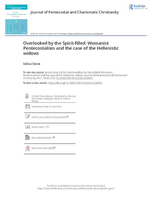 Overlooked by the Spirit-filled: Womanist Pentecostalism and the case of the Hellenistic widows Thumbnail