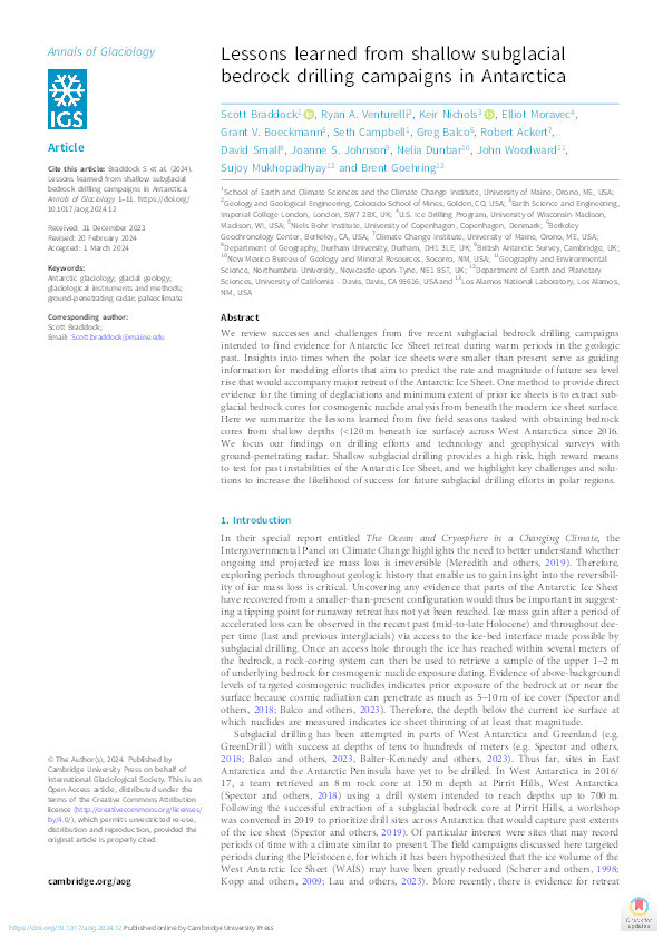 Lessons learned from shallow subglacial bedrock drilling campaigns in Antarctica Thumbnail