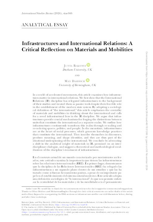 Infrastructures and International Relations: A Critical Reflection on Materials and Mobilities Thumbnail