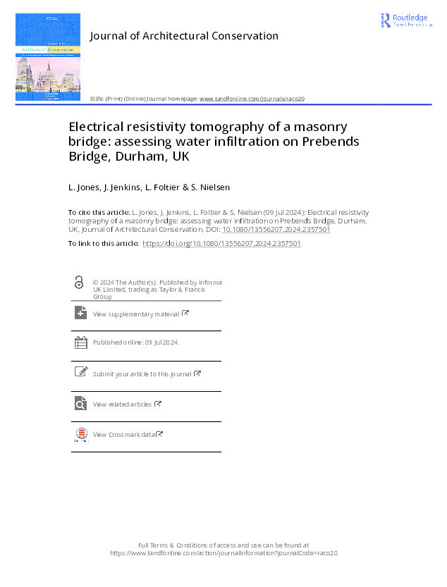 Electrical resistivity tomography of a masonry bridge: assessing water infiltration on Prebends bridge, Durham, UK Thumbnail