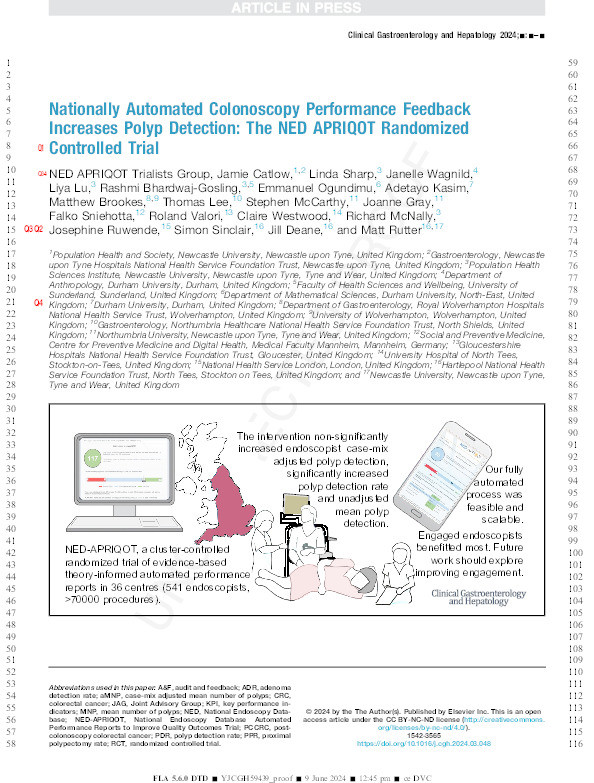 Nationally Automated Colonoscopy Performance Feedback Increases Polyp Detection: the NED APRIQOT Randomised Controlled Trial. Thumbnail