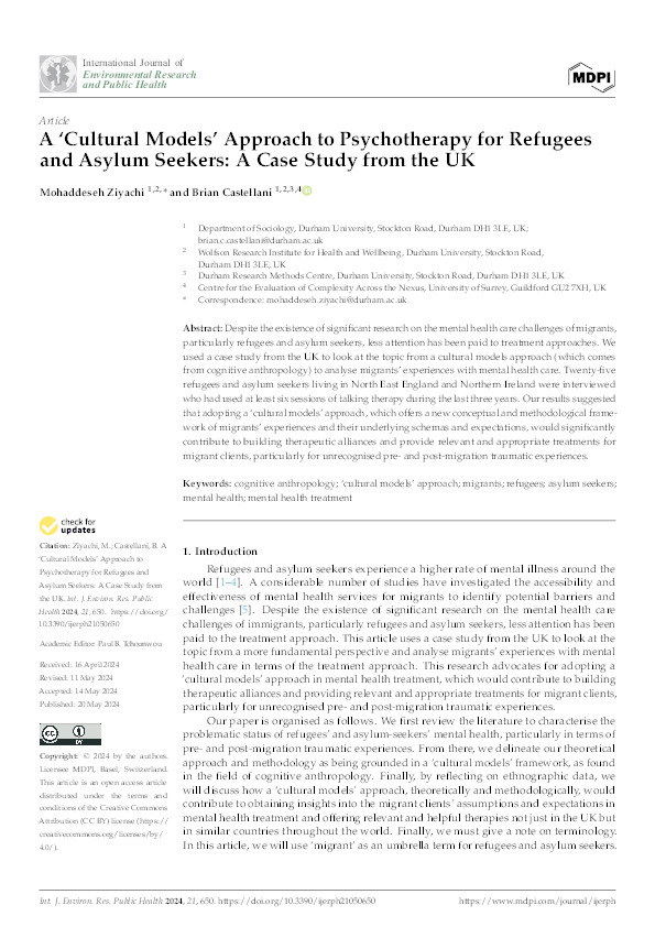 A ‘Cultural Models’ Approach to Psychotherapy for Refugees and Asylum Seekers: A Case Study from the UK Thumbnail