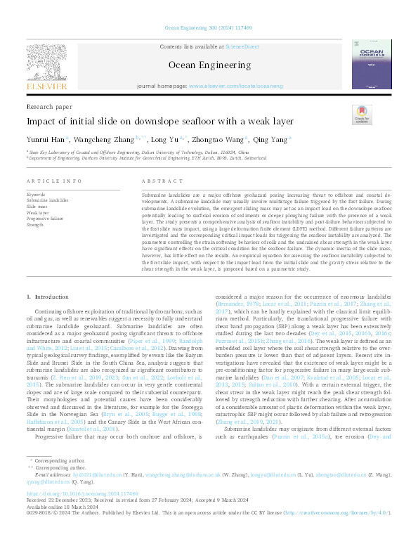 Impact of initial slide on downslope seafloor with a weak layer Thumbnail