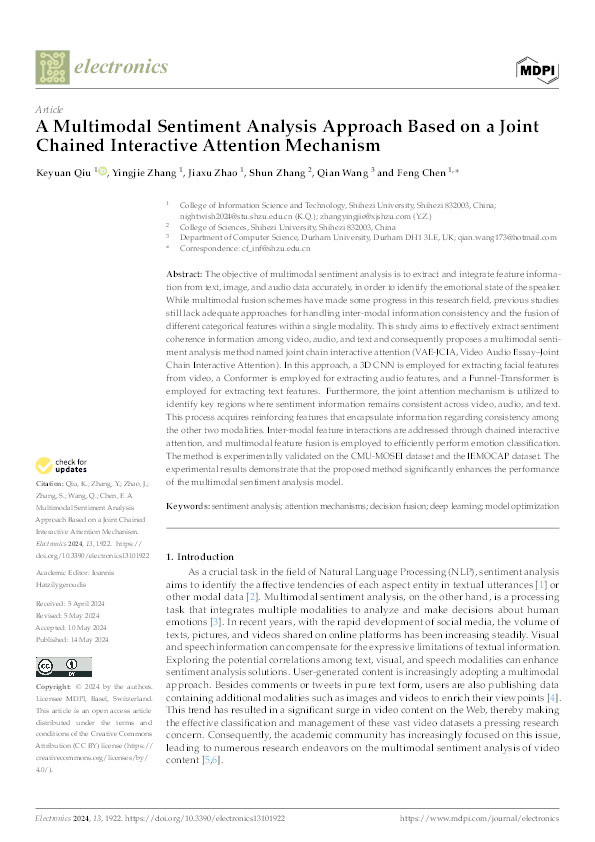 A Multimodal Sentiment Analysis Approach Based on a Joint Chained Interactive Attention Mechanism Thumbnail