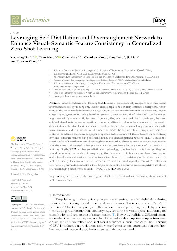 Leveraging Self-Distillation and Disentanglement Network to Enhance Visual–Semantic Feature Consistency in Generalized Zero-Shot Learning Thumbnail