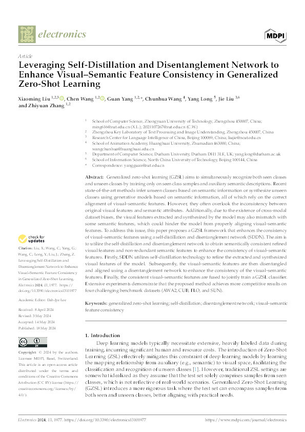 Leveraging Self-Distillation and Disentanglement Network to Enhance Visual–Semantic Feature Consistency in Generalized Zero-Shot Learning Thumbnail