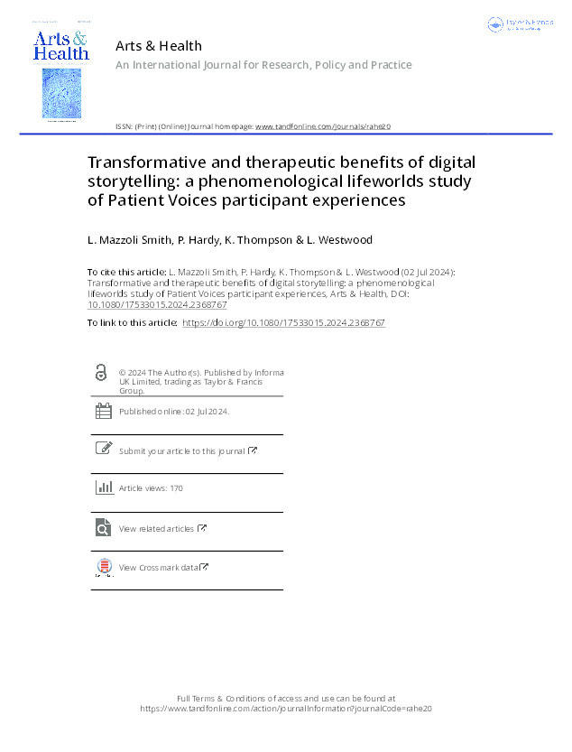 Transformative and therapeutic benefits of digital storytelling: a phenomenological lifeworlds study of Patient Voices participant experiences Thumbnail