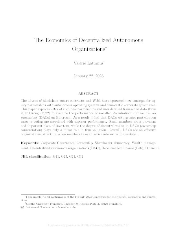 The economics of decentralized autonomous organizations Thumbnail