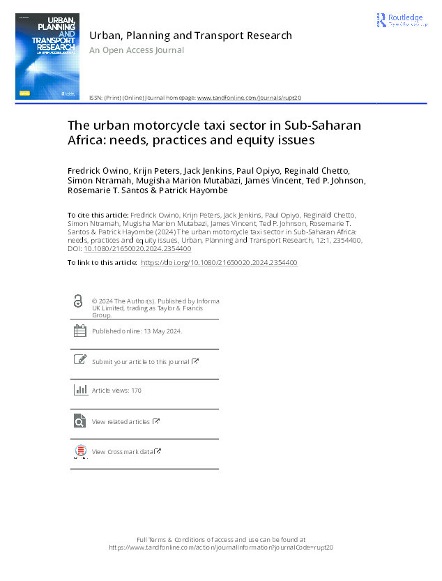 The urban motorcycle taxi sector in Sub-Saharan Africa: needs, practices and equity issues Thumbnail