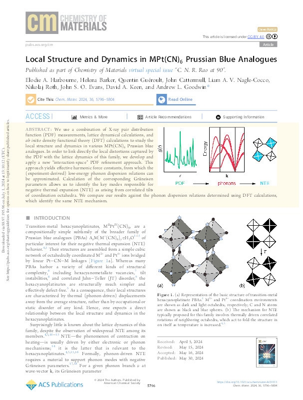 Local Structure and Dynamics in MPt(CN) 6 Prussian Blue Analogues Thumbnail