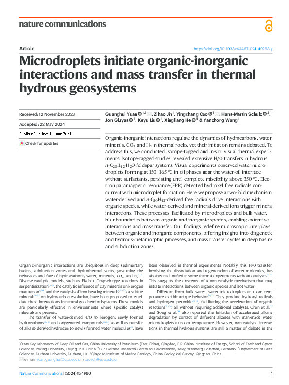 Microdroplets initiate organic-inorganic interactions and mass transfer in thermal hydrous geosystems Thumbnail