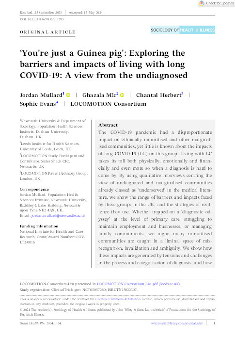 ‘You’re just a Guinea pig’: Exploring the barriers and impacts of living with long COVID‐19: A view from the undiagnosed Thumbnail