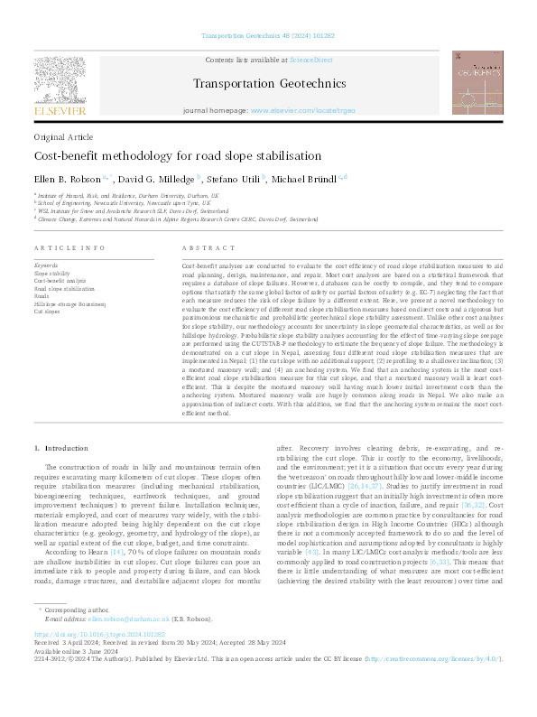 Cost-benefit methodology for road slope stabilisation Thumbnail