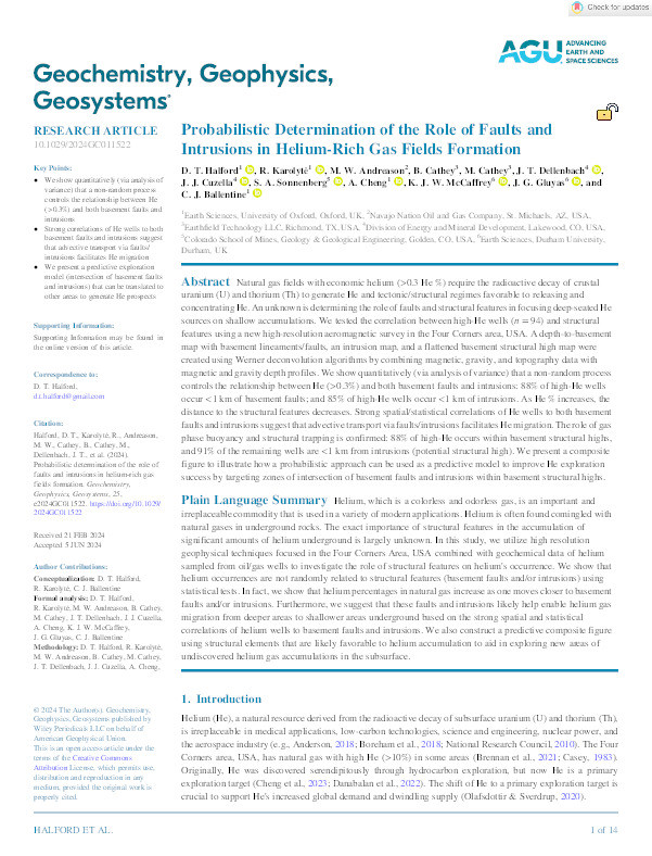 Probabilistic Determination of the Role of Faults and Intrusions in Helium‐Rich Gas Fields Formation Thumbnail