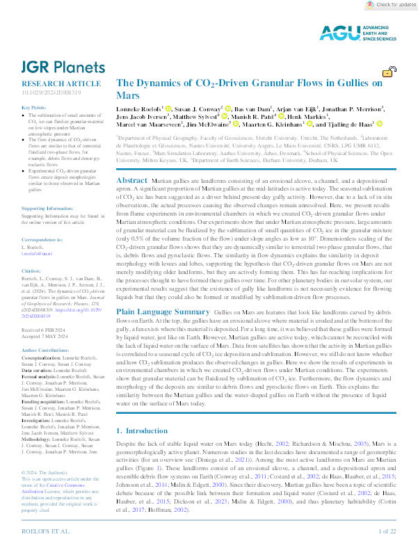 The Dynamics of CO 2 ‐Driven Granular Flows in Gullies on Mars Thumbnail