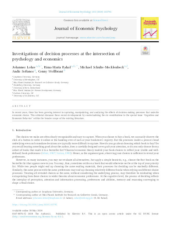 Investigations of decision processes at the intersection of psychology and economics Thumbnail