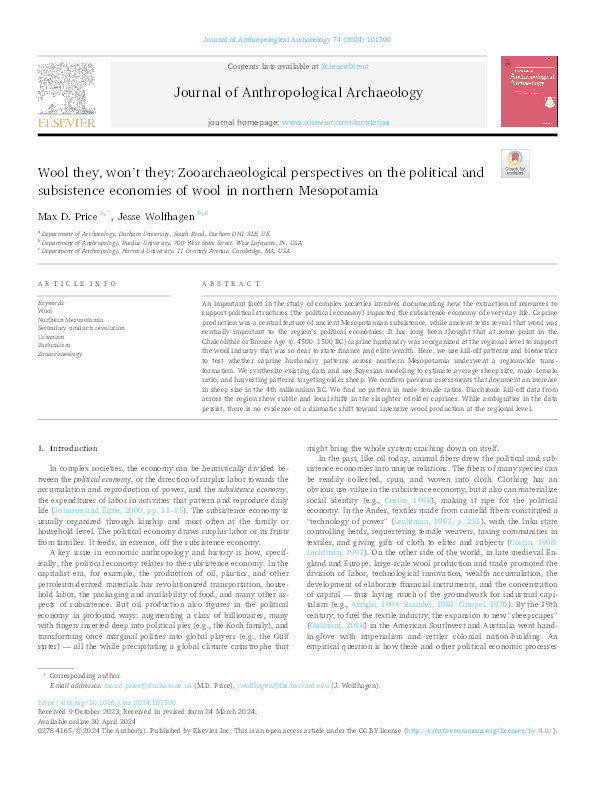 Wool they, won’t they: Zooarchaeological perspectives on the political and subsistence economies of wool in northern Mesopotamia Thumbnail