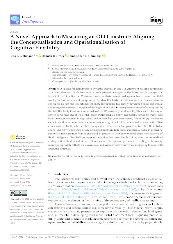 A Novel Approach to Measuring an Old Construct: Aligning the Conceptualisation and Operationalisation of Cognitive Flexibility Thumbnail