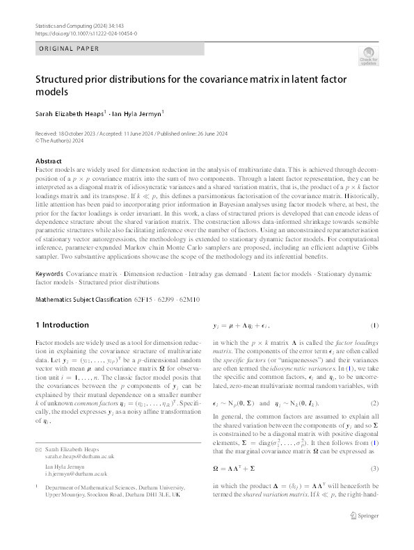 Structured prior distributions for the covariance matrix in latent factor models Thumbnail
