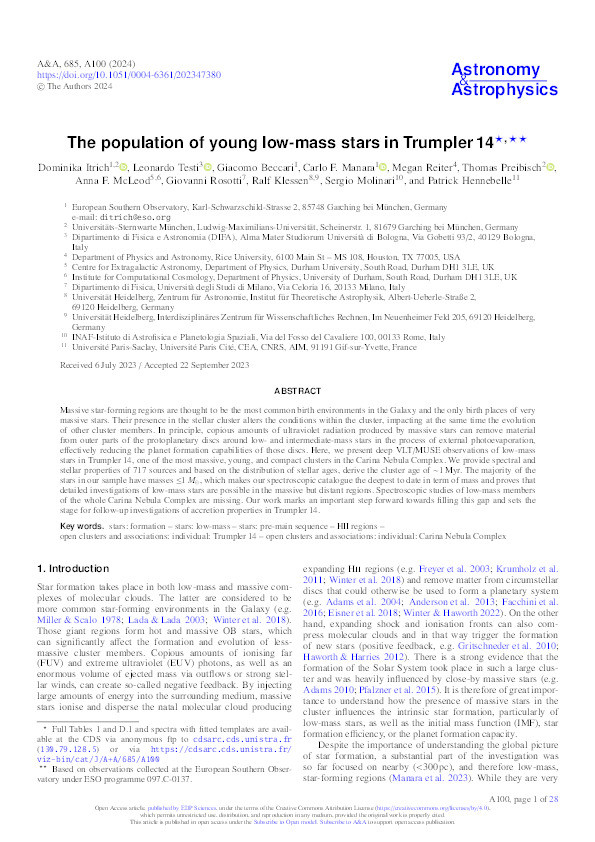 The population of young low-mass stars in Trumpler 14 Thumbnail