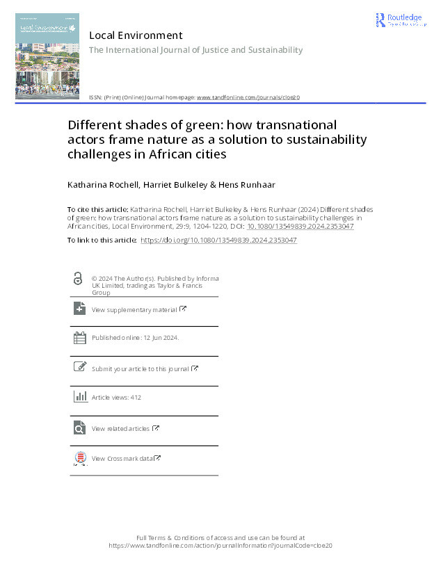 Different shades of green: how transnational actors frame nature as a solution to sustainability challenges in African cities Thumbnail