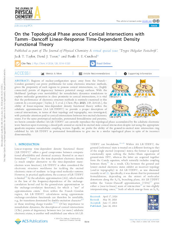 On the Topological Phase around Conical Intersections with Tamm–Dancoff Linear-Response Time-Dependent Density Functional Theory Thumbnail