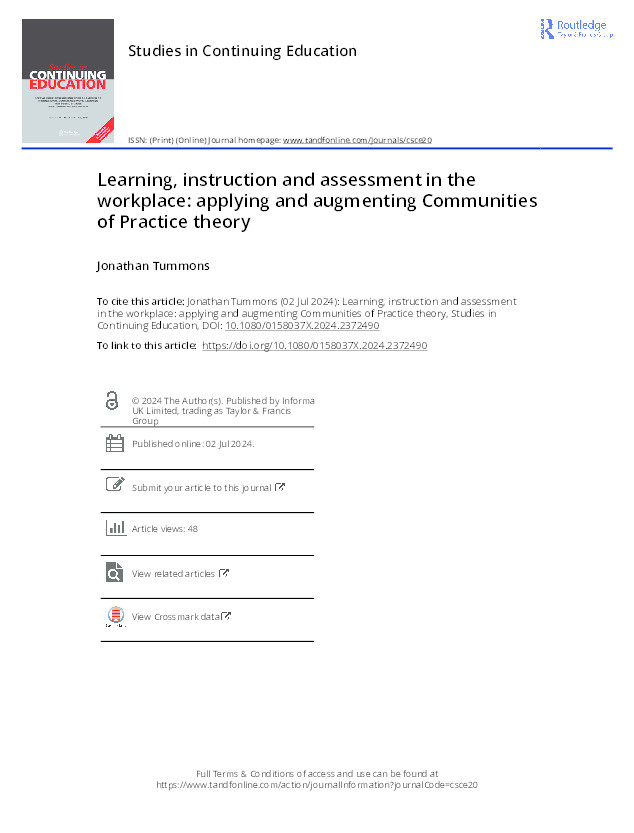Learning, instruction and assessment in the workplace: applying and augmenting Communities of Practice theory Thumbnail