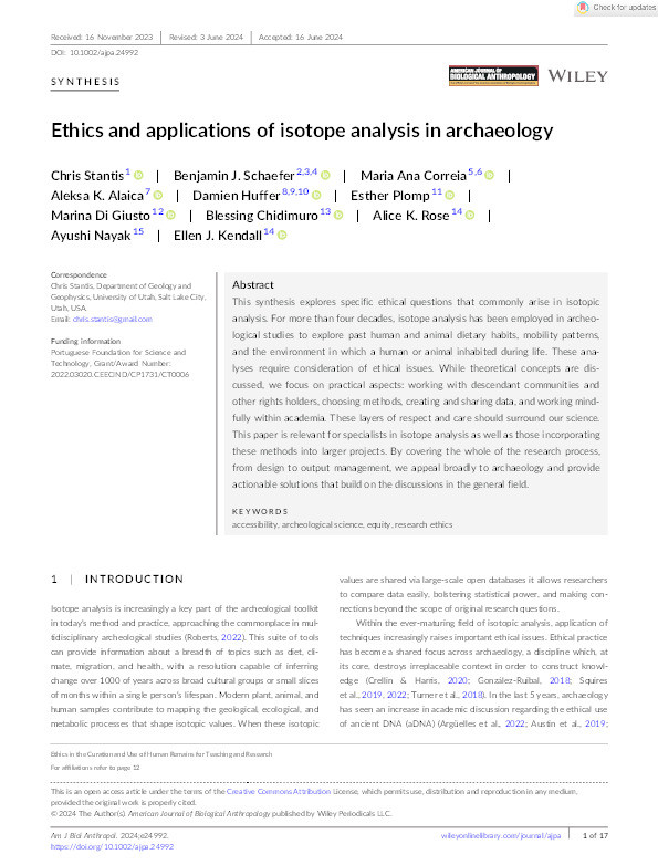 Ethics and applications of isotope analysis in archaeology Thumbnail
