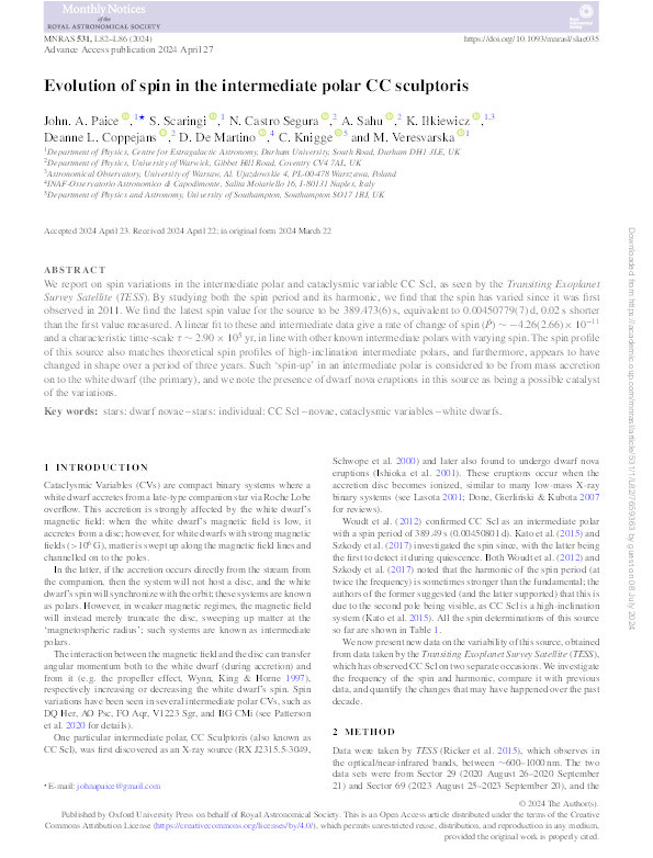 Evolution of spin in the intermediate polar CC sculptoris Thumbnail