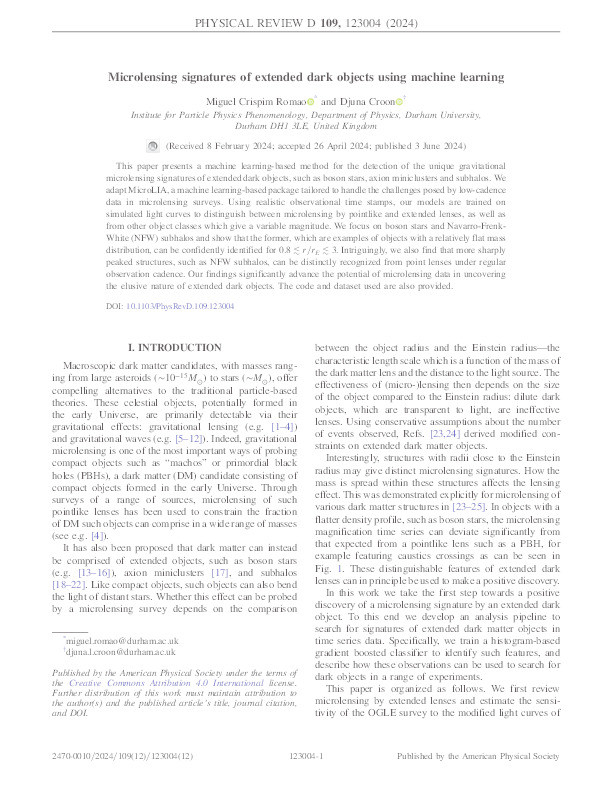 Microlensing signatures of extended dark objects using machine learning Thumbnail