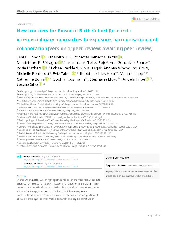 New frontiers for Biosocial Birth Cohort Research: interdisciplinary approaches to exposure, harmonisation and collaboration Thumbnail