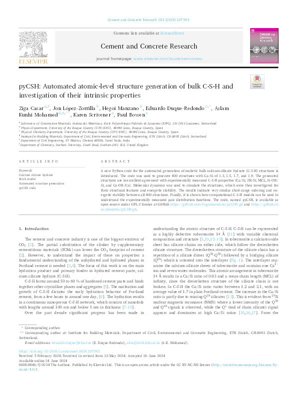 pyCSH: Automated atomic-level structure generation of bulk C-S-H and investigation of their intrinsic properties Thumbnail