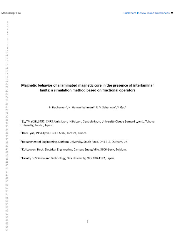 Magnetic behavior of a laminated magnetic core in the presence of interlaminar faults: A simulation method based on fractional operators Thumbnail