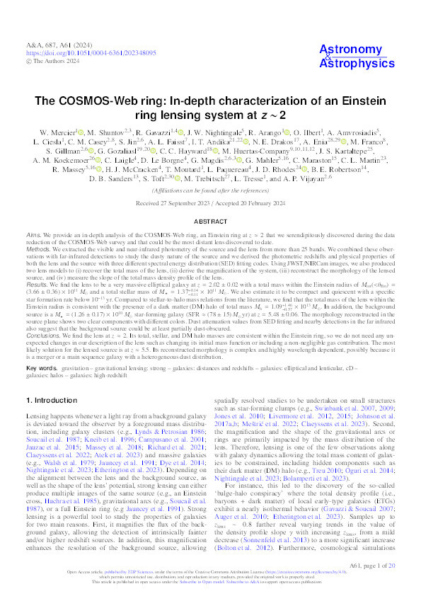 The COSMOS-Web ring: In-depth characterization of an Einstein ring lensing system at z ∼ 2 Thumbnail